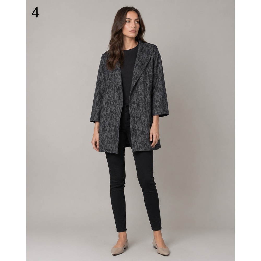 Eileen Fisher Open Front Duster Jacket Womens Small Black Minimalist Pockets‎